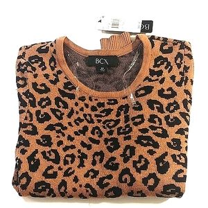 BCX Camel Fine Gauge Crew Neck Animal Print Pullover